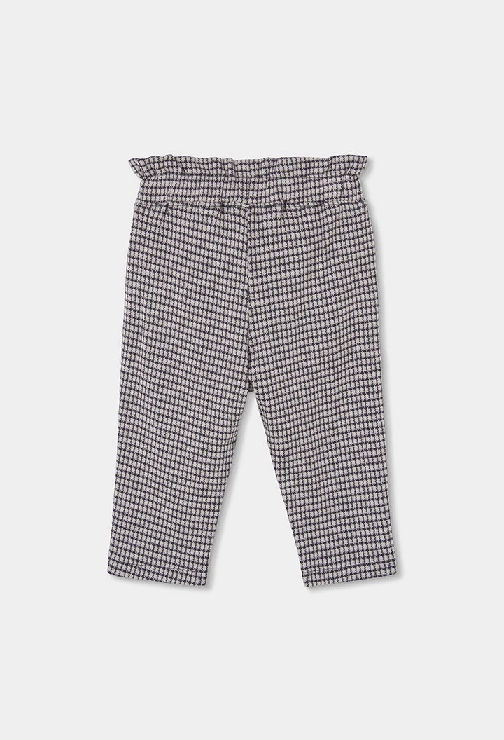 Pantalon maille carreaux fille gris