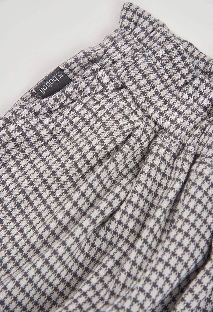 Pantalon maille carreaux fille gris