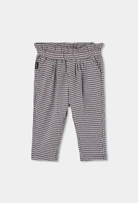Pantalon maille carreaux fille gris