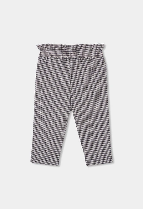 Pantalon maille carreaux fille gris