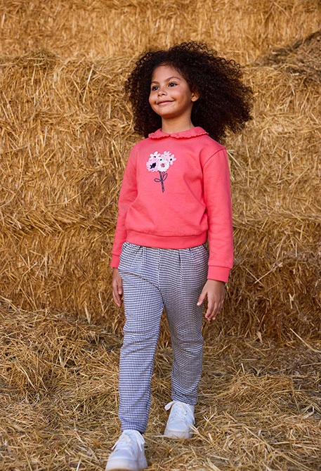 Pantalone a maglia a quadri bambina grigio