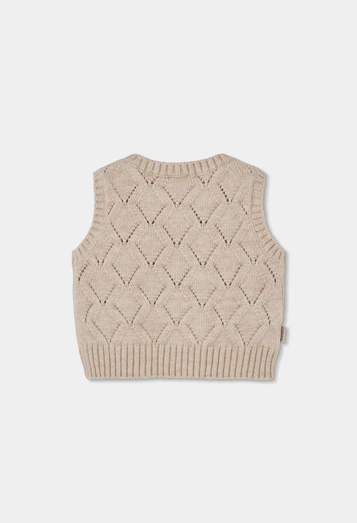 Gilet beige fille brodé de fleurs