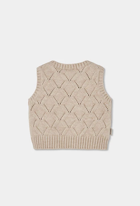 Gilet beige fille brodé de fleurs