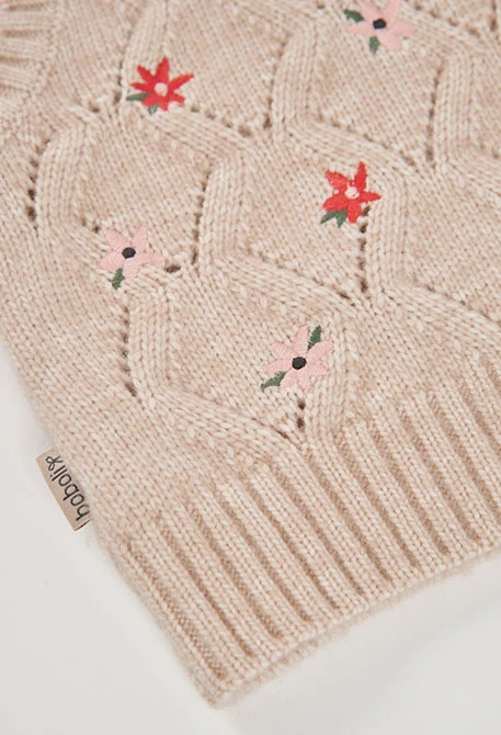 Gilet beige fille brodé de fleurs