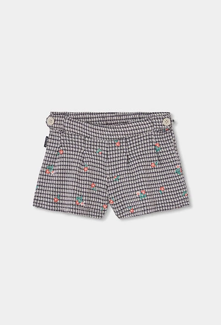 Jupe-culotte maille carreaux brodée fleurs fille