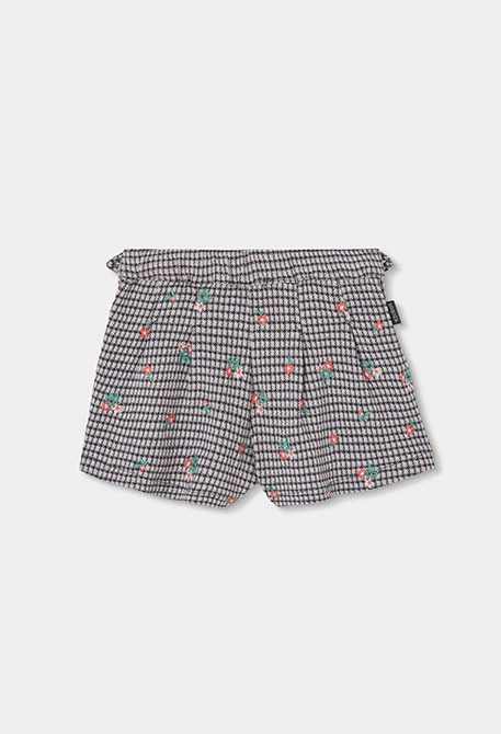 Jupe-culotte maille carreaux brodée fleurs fille