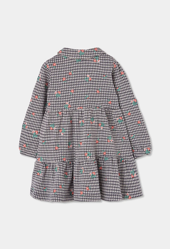 Robe en maille à carreaux et fleurs gris