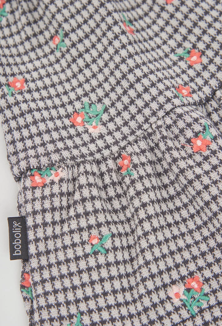 Robe en maille à carreaux et fleurs gris