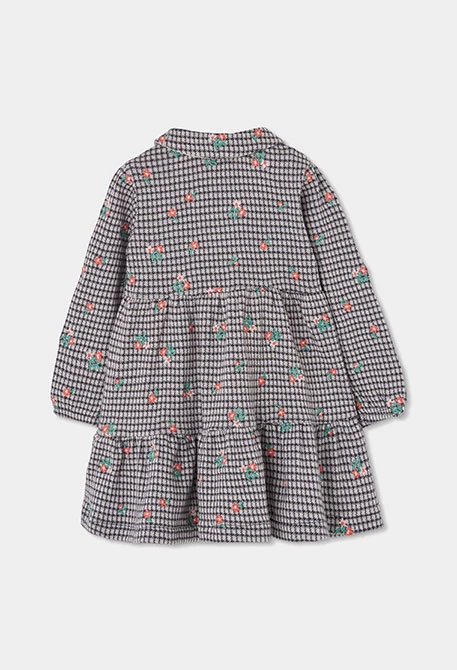 Robe en maille à carreaux et fleurs gris