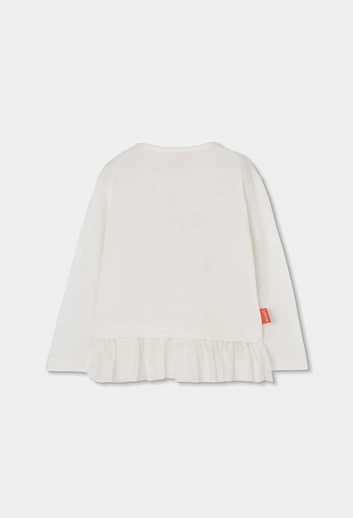 T-shirt en maille fille blanc imprimé fleurs tulle