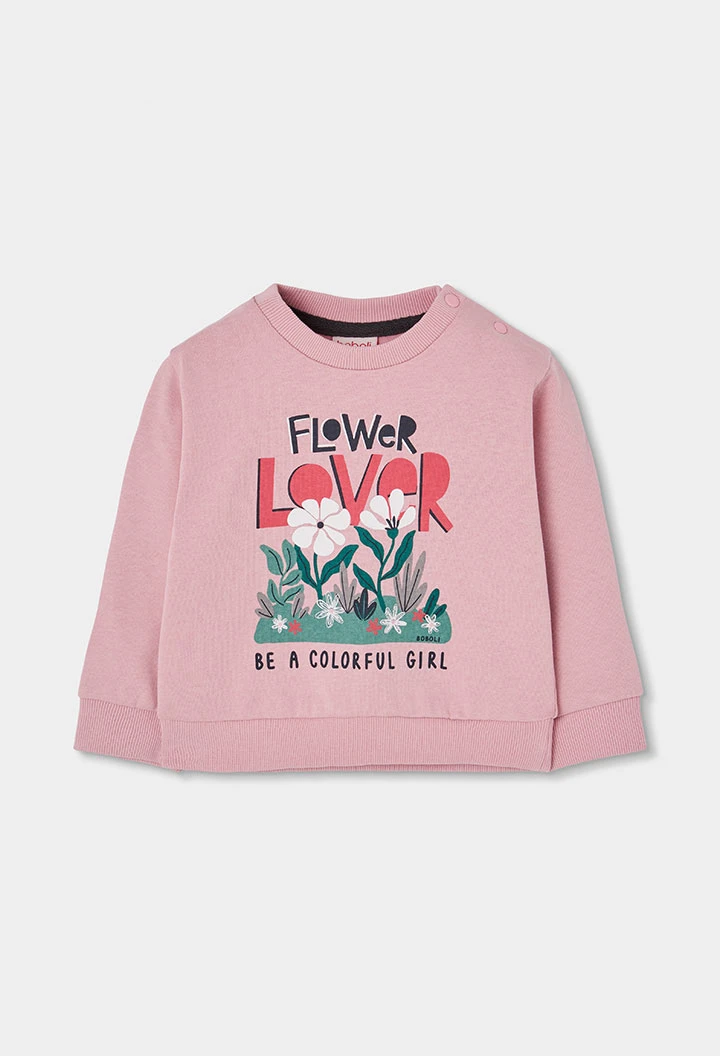 Ensemble en maille fille rose imprimé fleurs