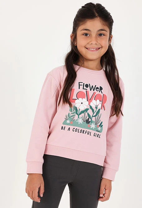 Ensemble en maille fille rose imprimé fleurs