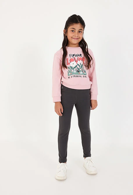 Ensemble en maille fille rose imprimé fleurs