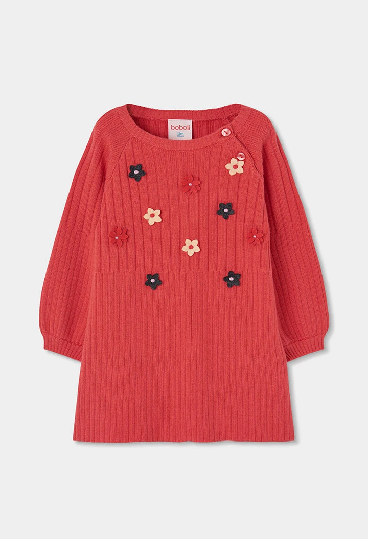 Vestido de malha morango com flores bebé