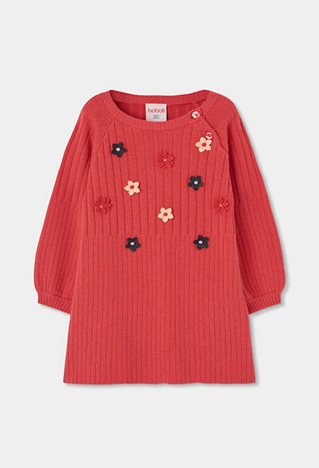 Robe en maille fraise avec fleurs bébé