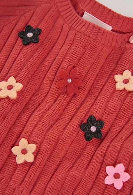 Robe en maille fraise avec fleurs bébé