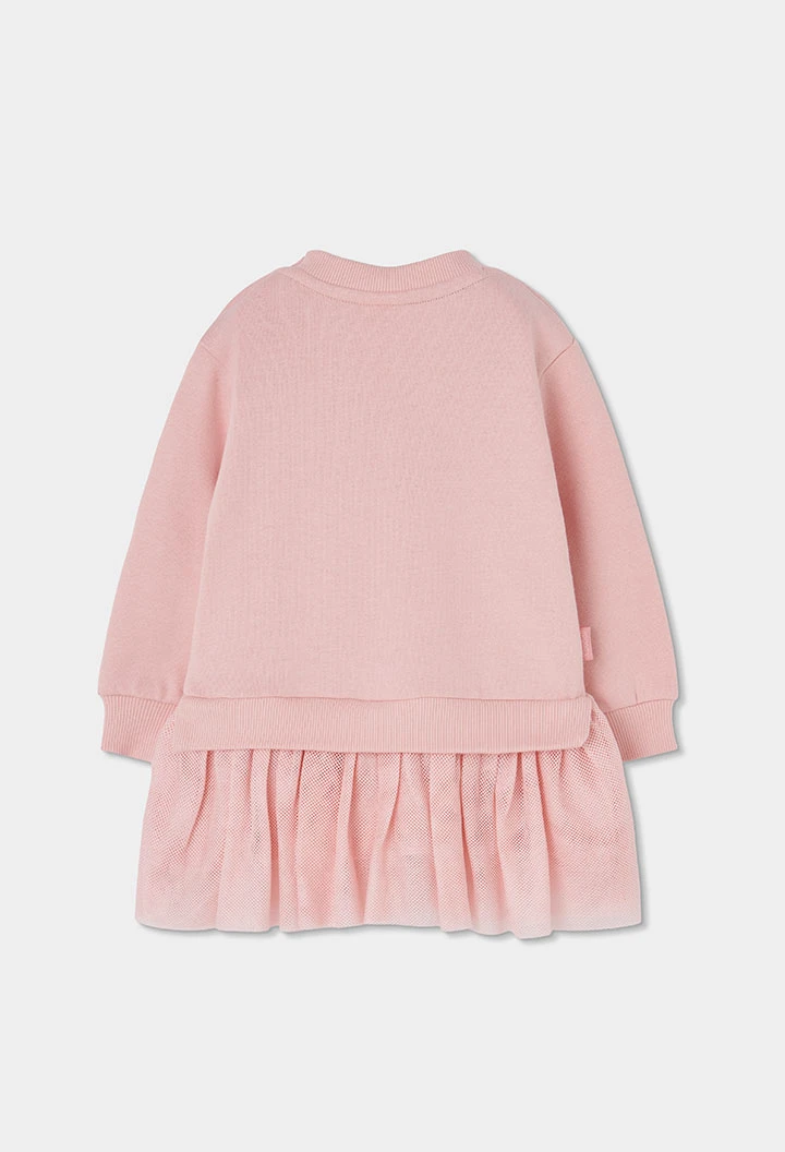 Robe molleton et tulle rose brodé fleurs