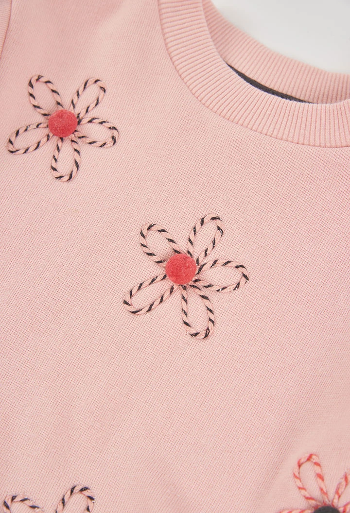Robe molleton et tulle rose brodé fleurs