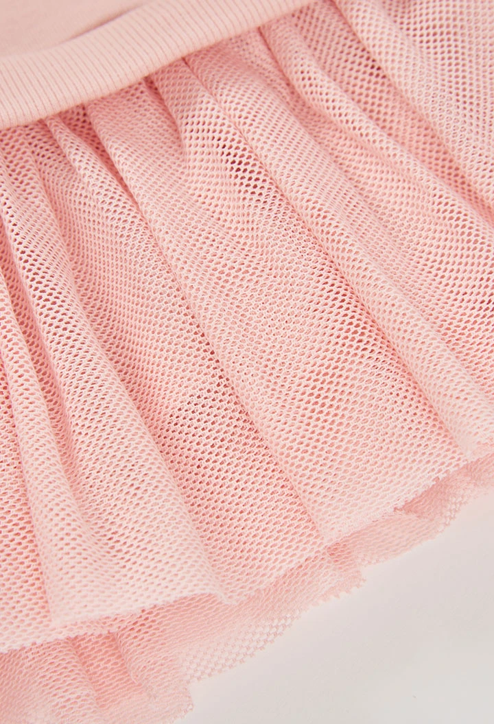 Robe molleton et tulle rose brodé fleurs