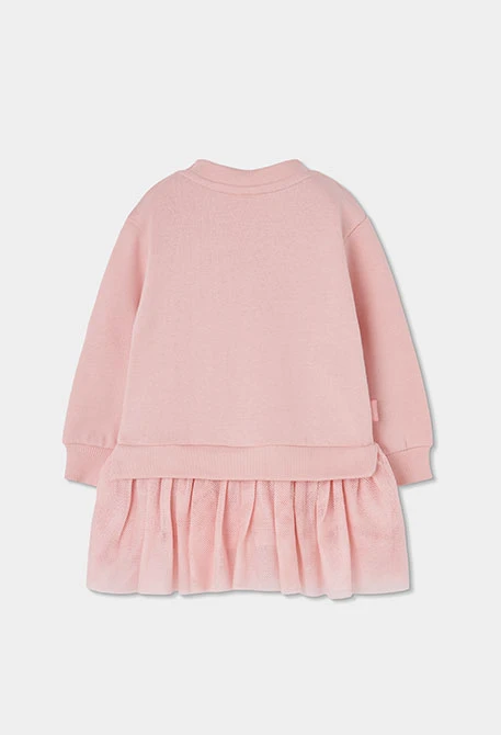 Robe molleton et tulle rose brodé fleurs
