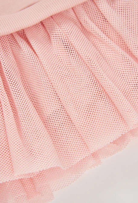 Robe molleton et tulle rose brodé fleurs