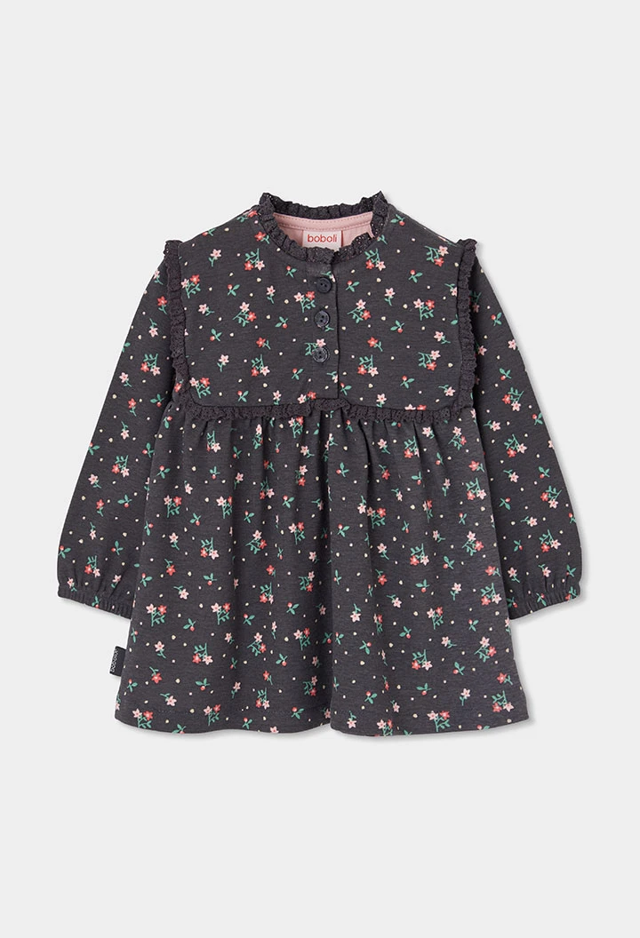 Vestido estampado flores cinzento escuro