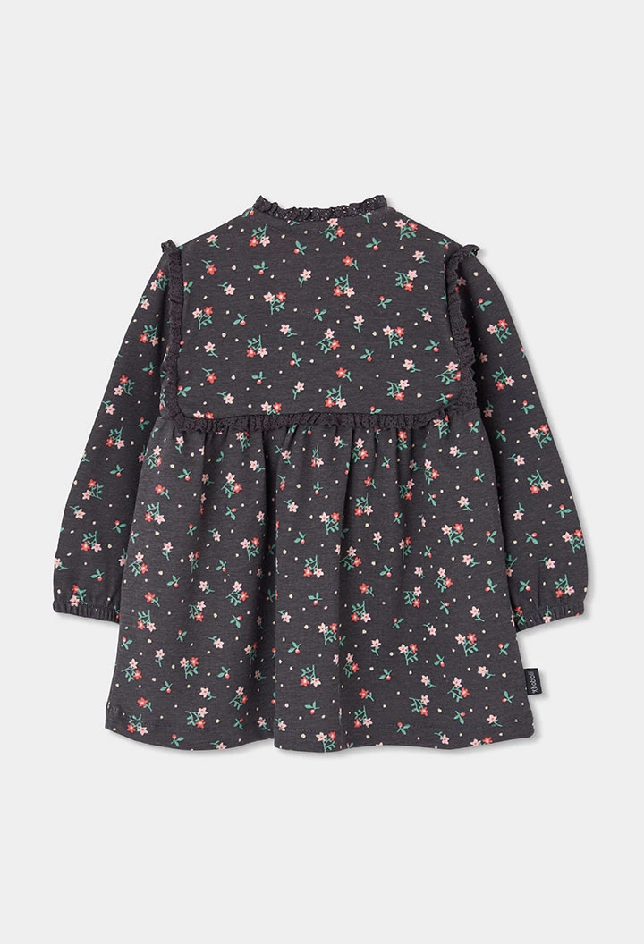 Vestido estampado flores cinzento escuro