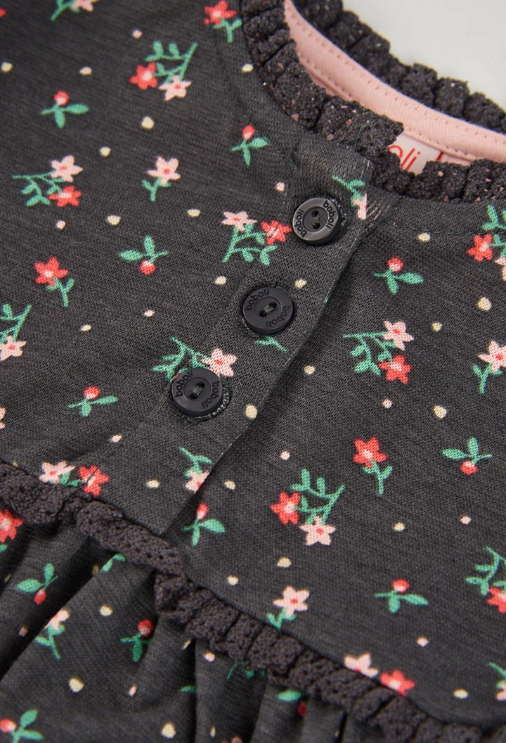 Vestido estampado flores cinzento escuro