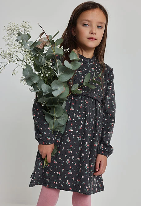 Robe imprimé fleurs gris foncé