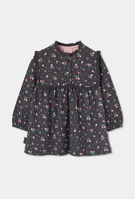 Robe imprimé fleurs gris foncé