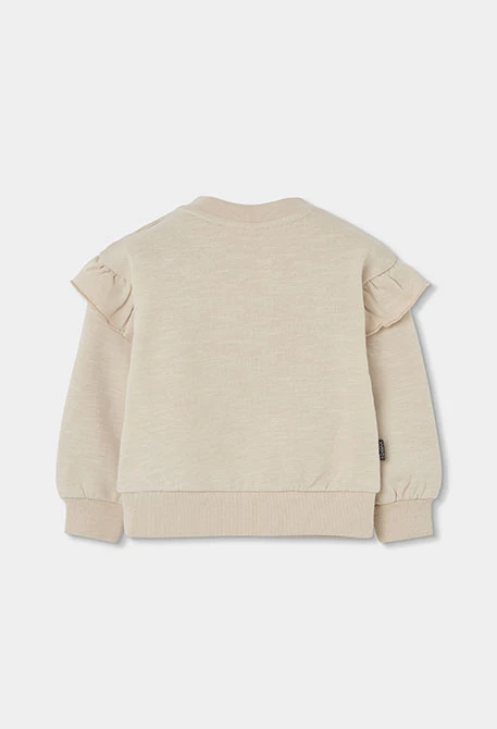 Sweat-shirt molleton fille beige brodé fleurs