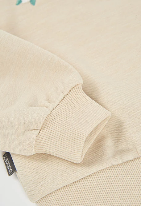 Sweat-shirt molleton fille beige brodé fleurs