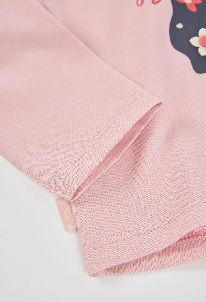 T-shirt en maille fille rose imprimé fille fleurs