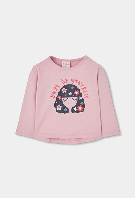 T-shirt en maille fille rose imprimé fille fleurs