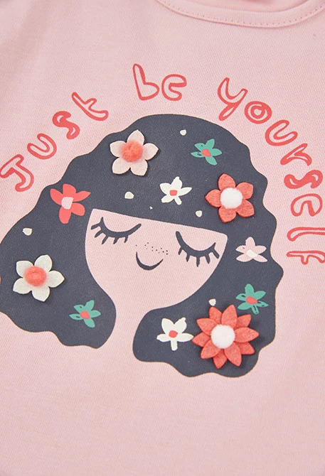 T-shirt en maille fille rose imprimé fille fleurs