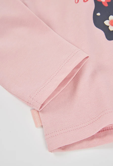 T-shirt en maille fille rose imprimé fille fleurs