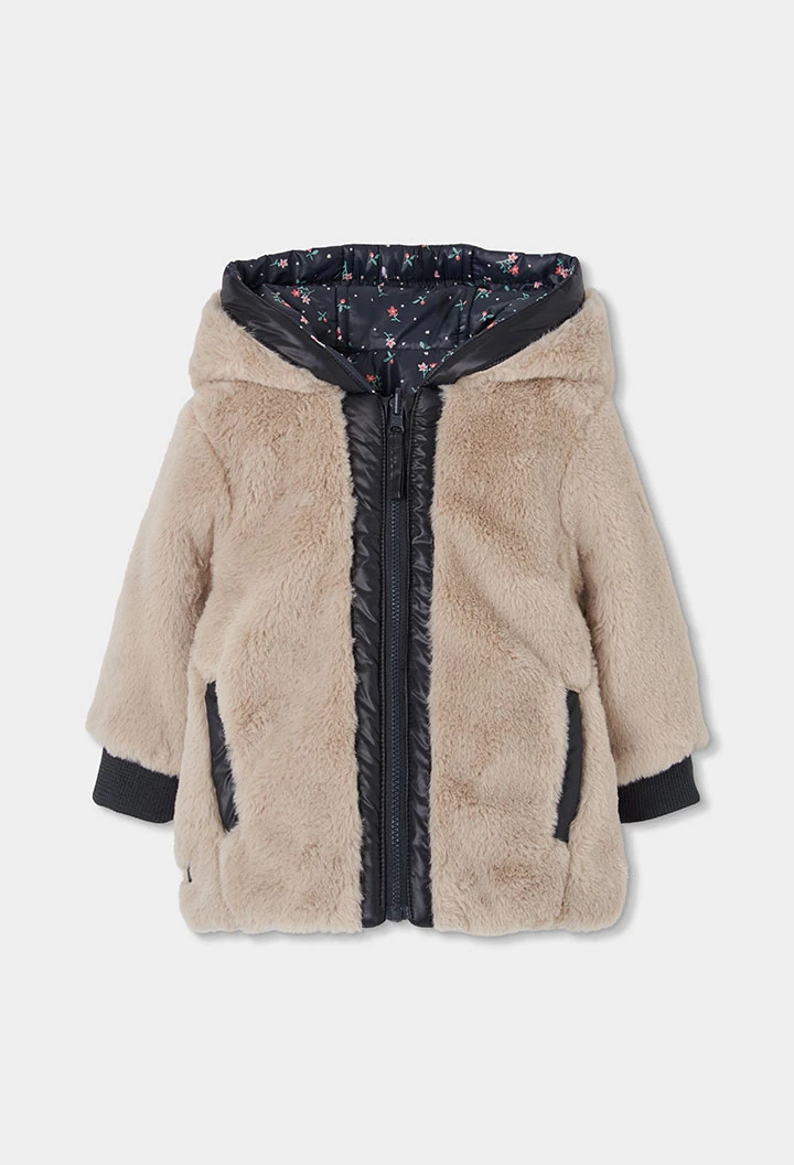 Parka tissu technique fille bleu marine imprimé fleurs