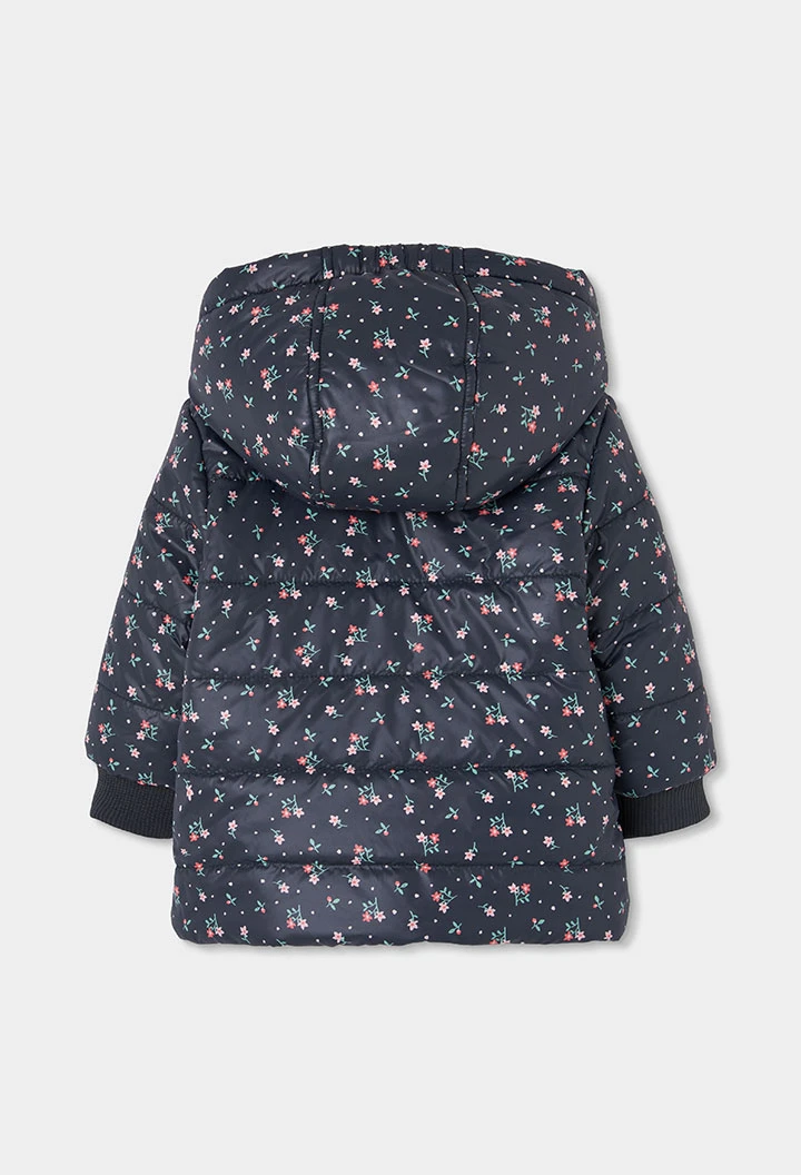 Parka tissu technique fille bleu marine imprimé fleurs