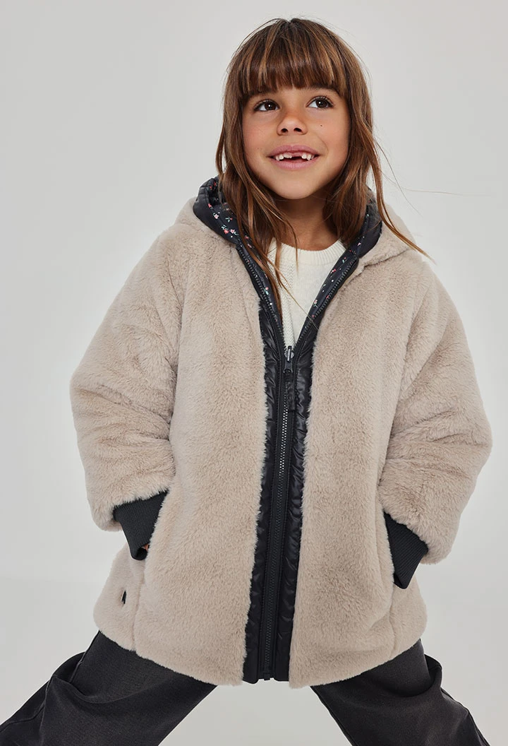 Parka tissu technique fille bleu marine imprimé fleurs