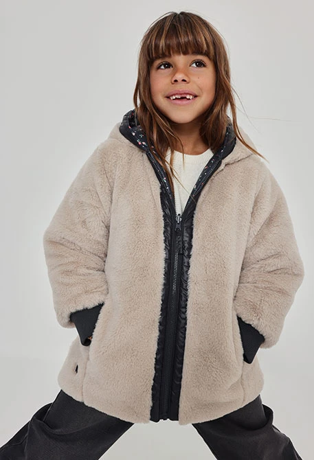 Parka em tecido técnico para menina azul-marinho com estampado de flores