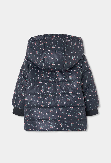 Parka tissu technique fille bleu marine imprimé fleurs