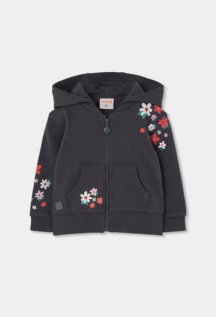 Chaqueta felpa niña gris estampado flores