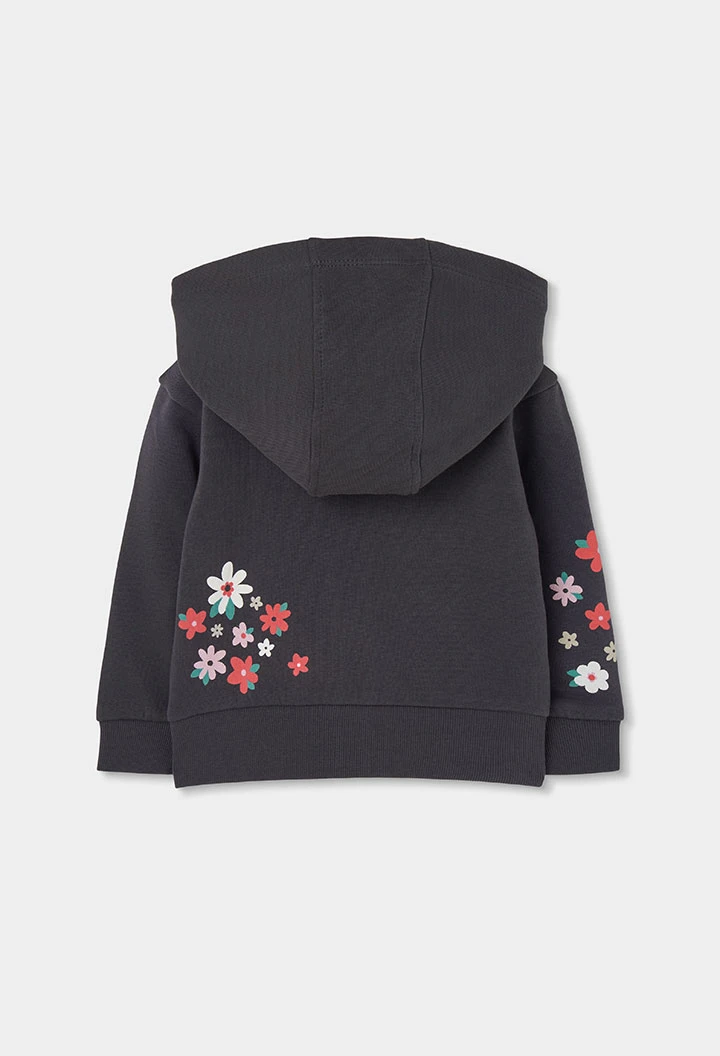 Chaqueta felpa niña gris estampado flores