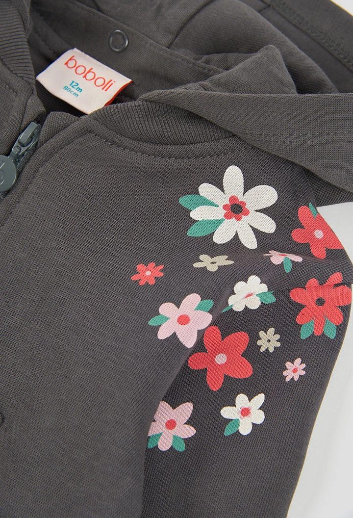 Chaqueta felpa niña gris estampado flores