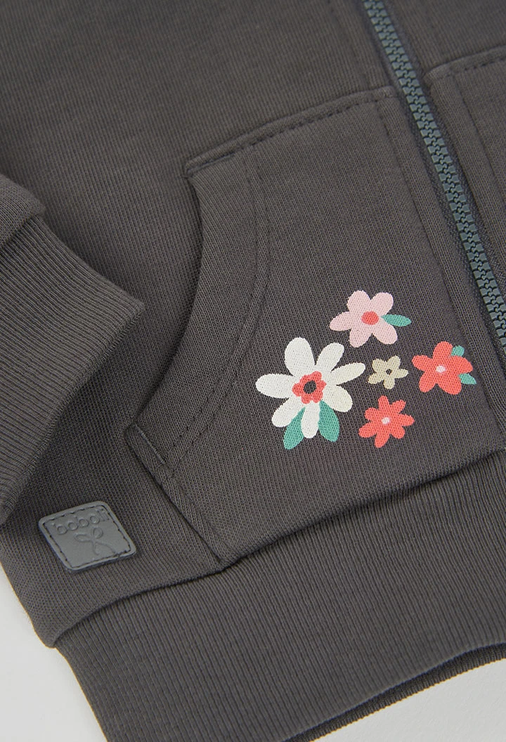 Chaqueta felpa niña gris estampado flores