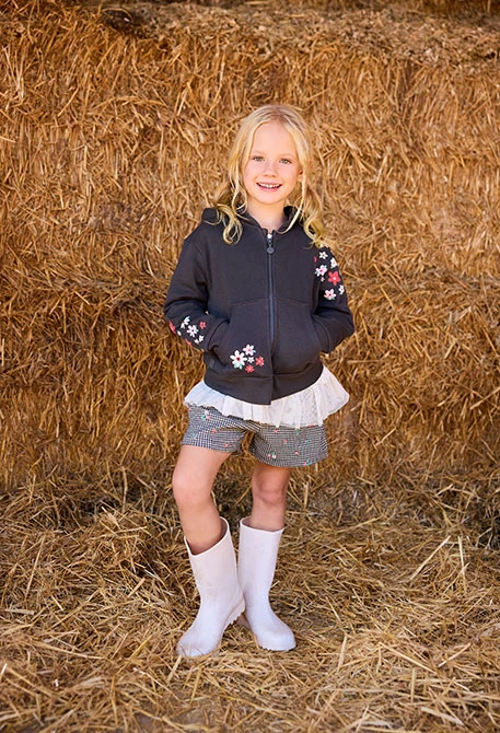 Veste molleton fille gris imprimé fleurs