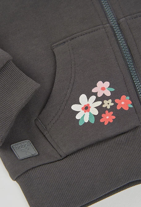 Veste molleton fille gris imprimé fleurs