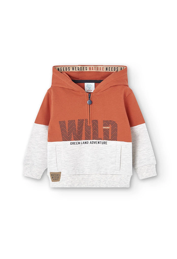 Fleece-Sweatshirt mit Kapuze für Baby-Jungen in Farbe Orange