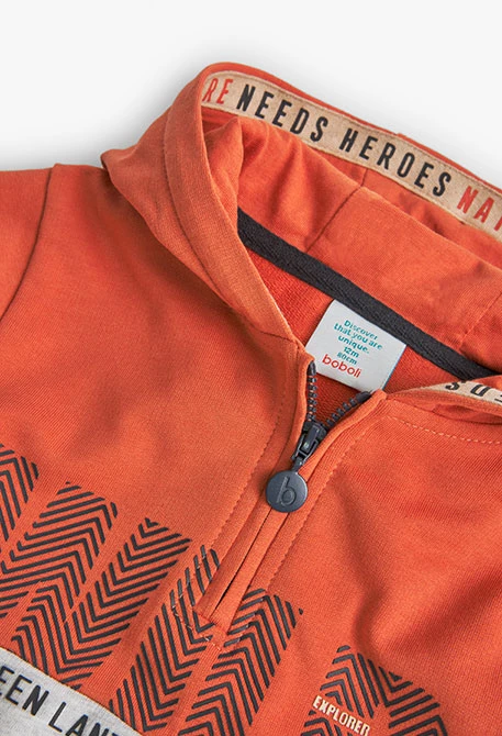 Sweatshirt de felpa com capuz de bebé menino em laranja