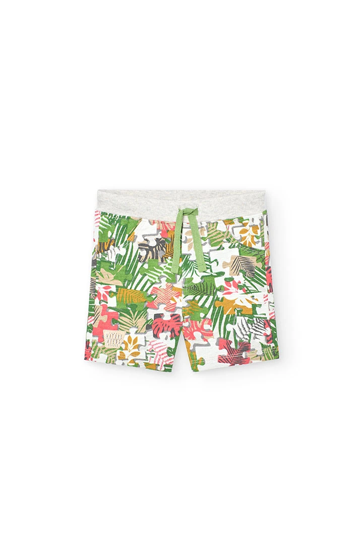 Fleece-Bermuda-Shorts in Flamé , bedruckt, für Baby-Jungen, in Farbe Grün
